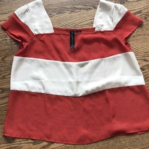 Burnt Orange and cream color block blouse